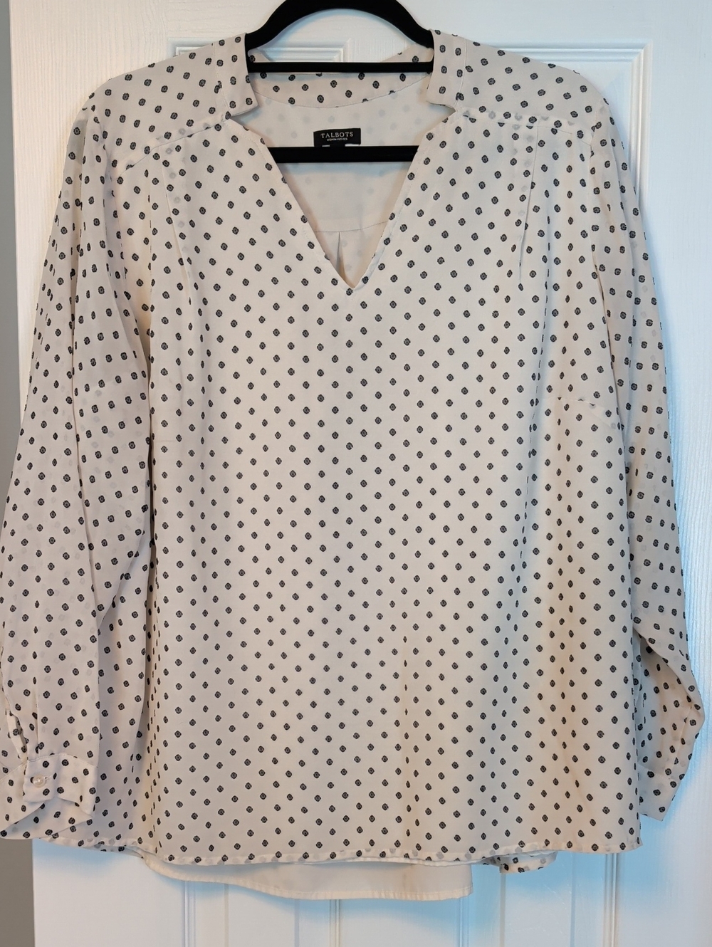 Talbots Cream Blouse with Black Dot Print